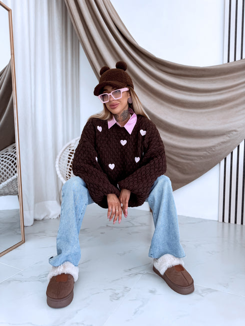 Knitted Sweater "CHOCOLATEY LOVE 7102" – Choco & Pink